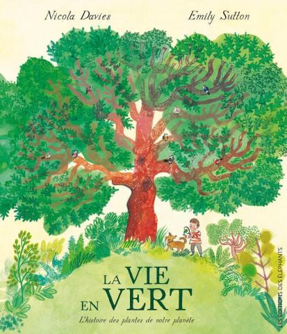 image de couverture / arbre avec des oiseaux, des plantes et un enfant